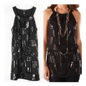 White‎ House Black Market Black Sequin Checkerboard Mini Tunic Dress XL